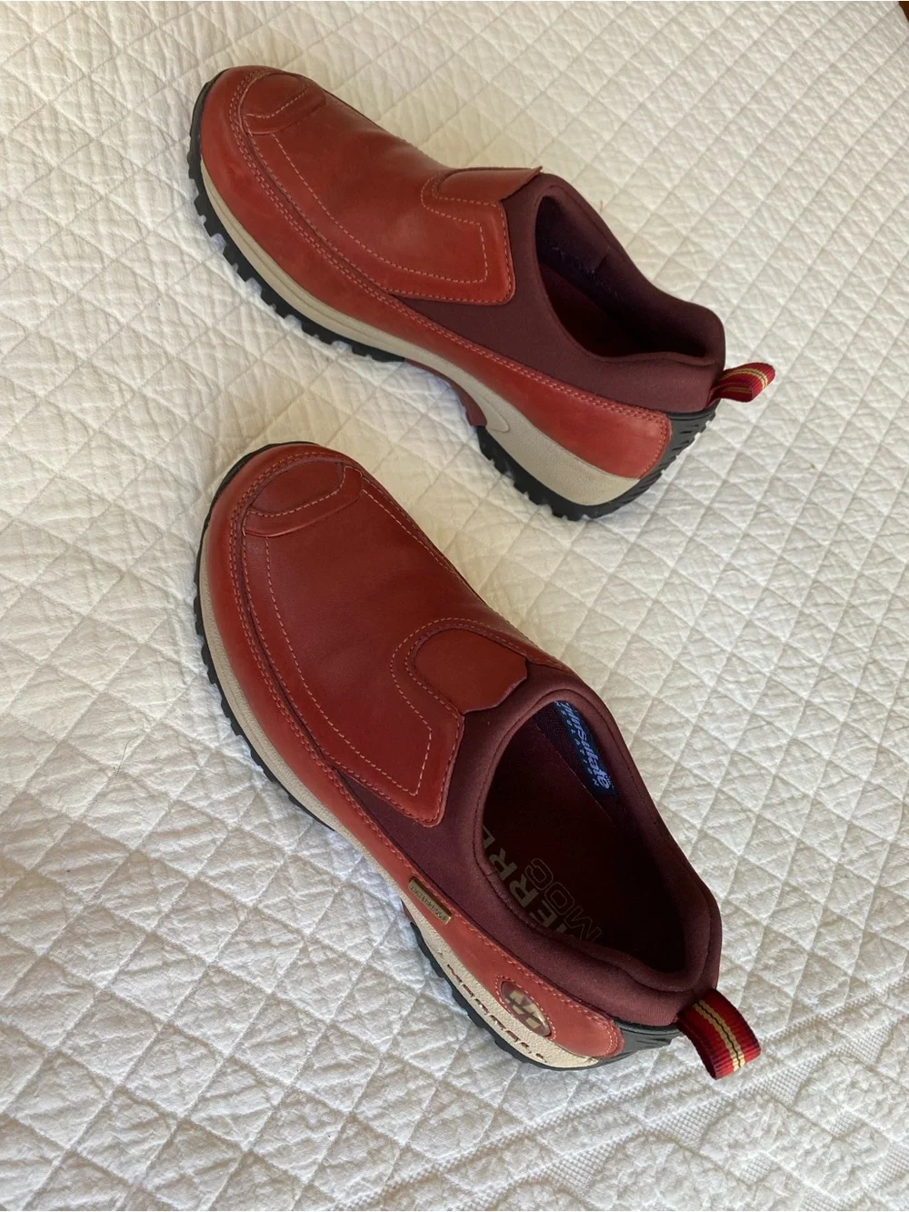 Merrell Polar Moc Waterproof Slip-On Hiking Shoes Leather Red Bean Insulated 7